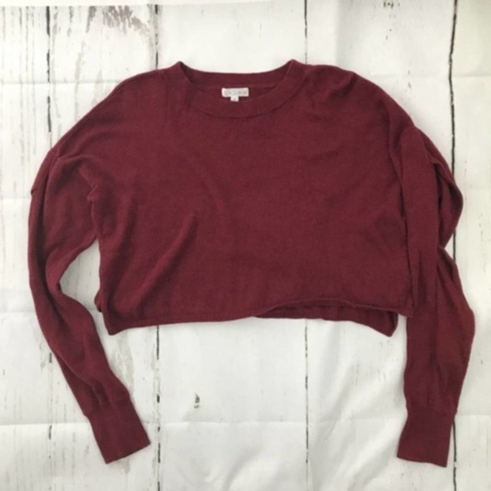 Leith Maroon Open Elbow Pullover Cropped ribbed knit Sweater womens m
